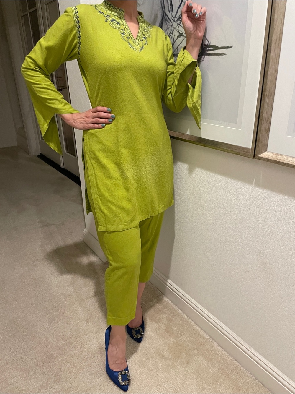 Enbroidered Lime Green Women's kameez & Pants Set